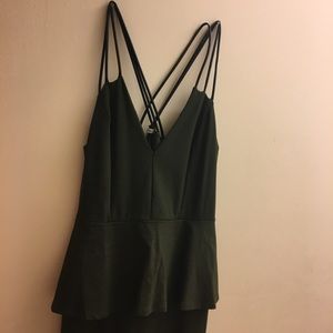 Olive green fitted peplum dress
